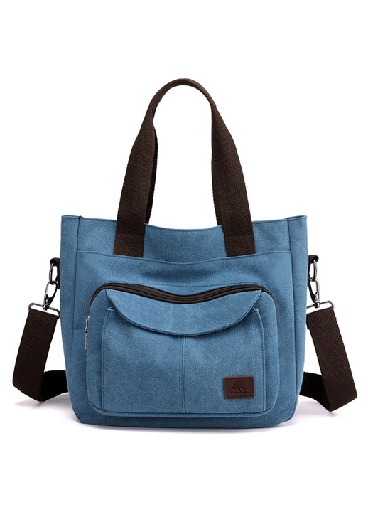 Vászon táska nőknek, vintage crossbody válltáskák, kis kézitáska, felső fogantyús munkatáska több zsebbel, kék