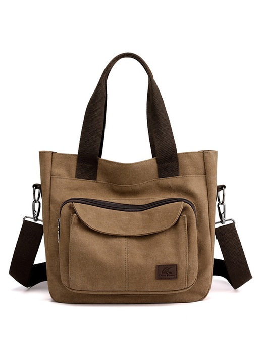 Vászon táska nőknek, vintage crossbody válltáskák, kis kézitáska, felső fogantyús munkatáska több zsebbel, kávé típusú