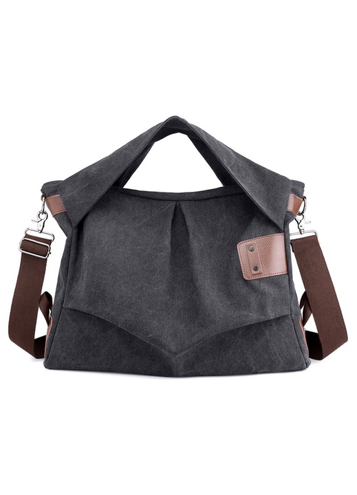 Vintage női Hobo vászontáska, mindennapi táska, válltáska, bevásárlótáska, fekete