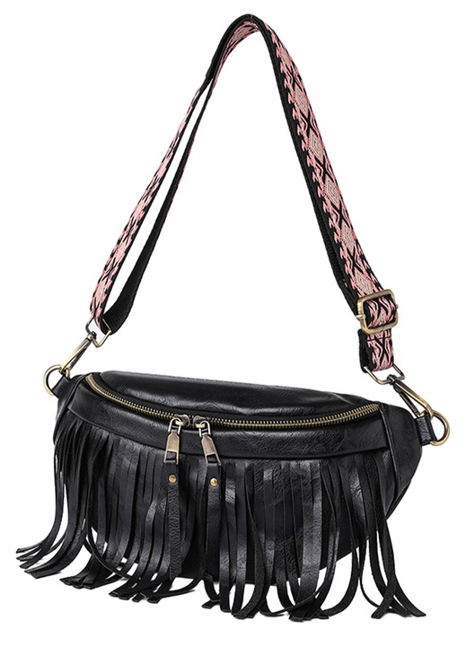 Női válltáska, crossbody típusú, bojtos, nőknek és lányoknak, bőr, borsa típusú, borseta típusú, crossbody típusú, bojtos, mellkasi táska, divatos, derékra való, fekete