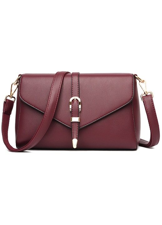 Női crossbody táska PU bőrből, elegáns, állítható vállpánt két pánttal, crossbody táskák, női válltáska, borvörös