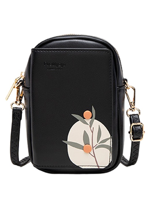 Női crossbody telefontáska kártyatartókkal, mobiltelefon pénztárca, fekete