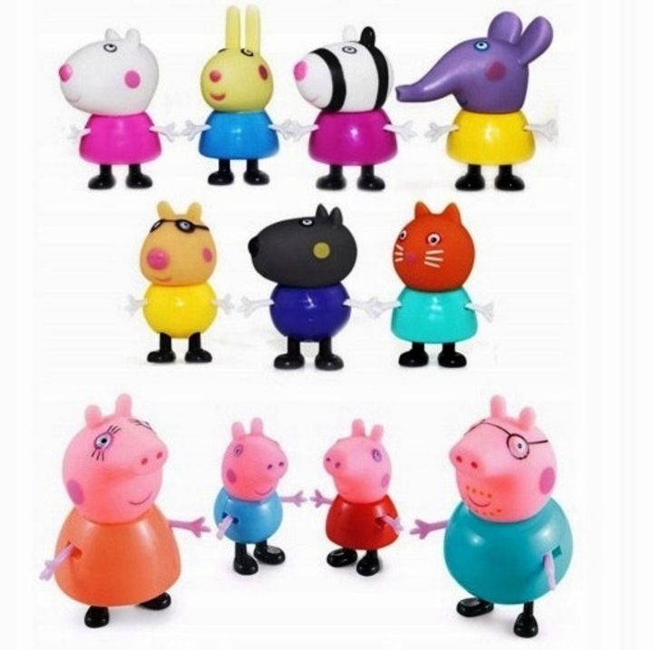 Peppa Pig figura készlet 11 darabos, család és barátok, többszínű, 5.5x9.5cm