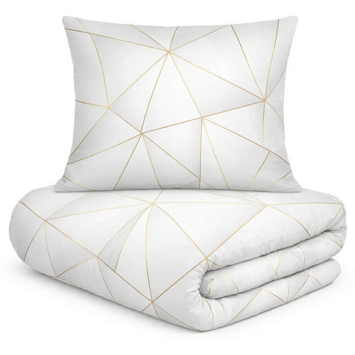 Szatin ágynemű, Prestige, 1-es modell, 2 részes szett, fehér arany geometriai mintával, 140 x 200 centiméter