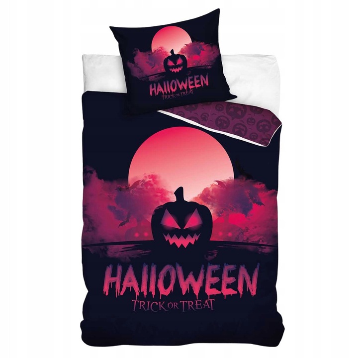 Carbotex Halloween ágynemű, pamut, fekete-rózsaszín, 160x200x70x80 cm