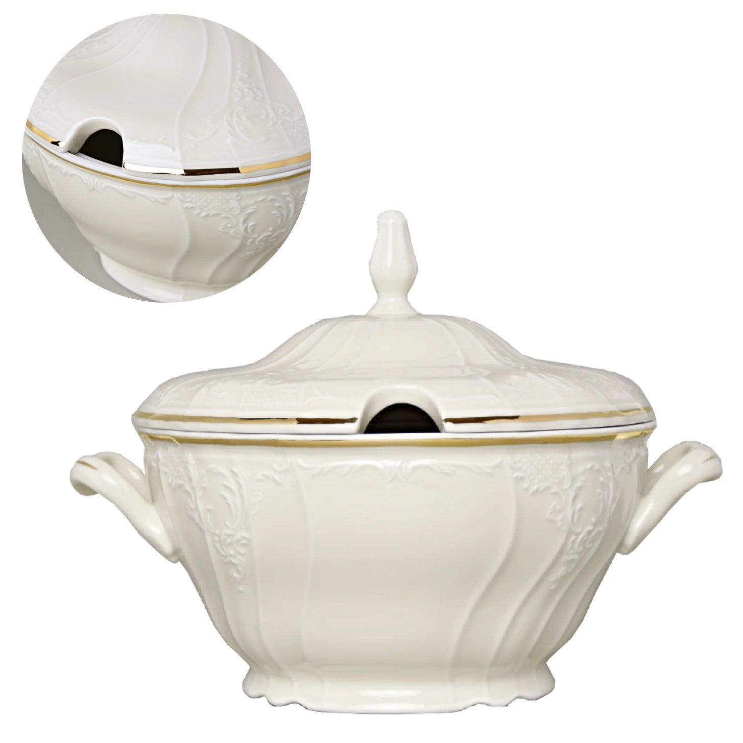 Thun Bol de porțelan Ivory Gold margine alb aurie, 2,5 litri