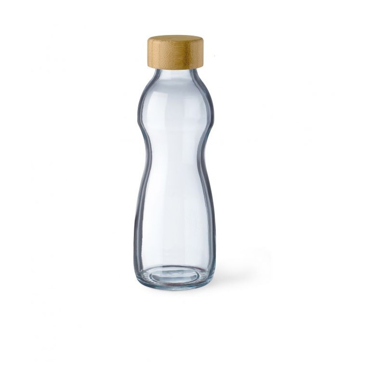 Simax Pure palack, 500ml, boroszilikát üveg, bambusz kupak, átlátszó, 7.6x22.6cm