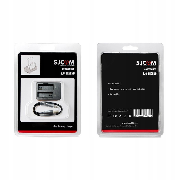 Двойно зарядно устройство SJCAM за SJ9 SJ10 SJ4000X, microUSB, 5.9x4.1x3cm