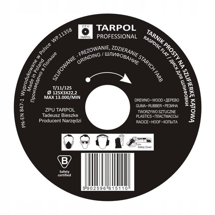 Фрез Tarpol T-94, извит, 120x15x22.2mm, многоцветен