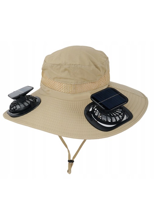 Férfi kalap USB-s szolár ventilátorral, khaki, 56x60cm