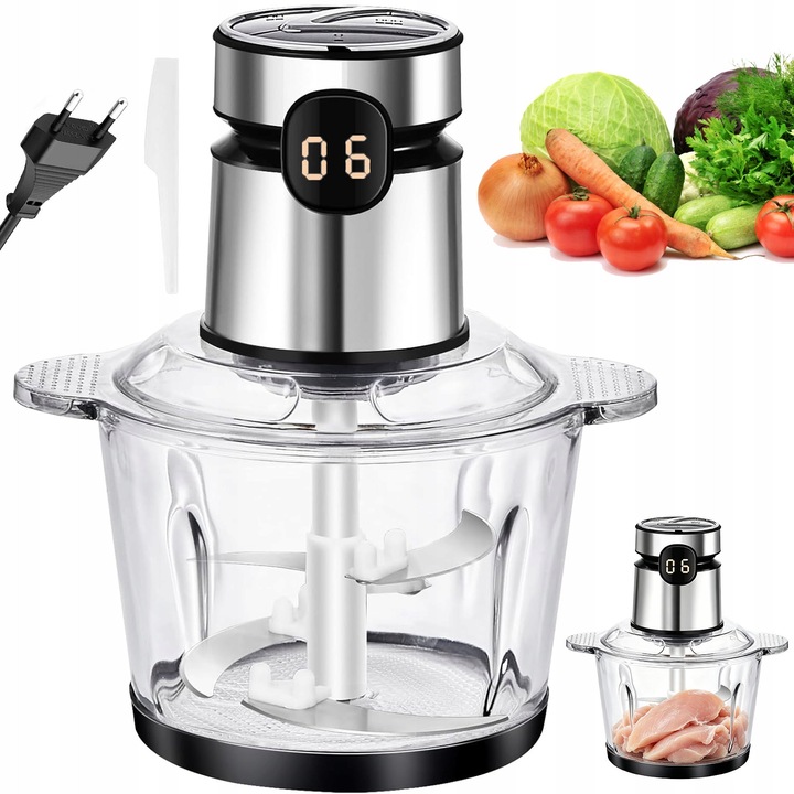 Електрически чопър 200W, 2L, стъкло, инокс, 3 скорости, дигитален таймер