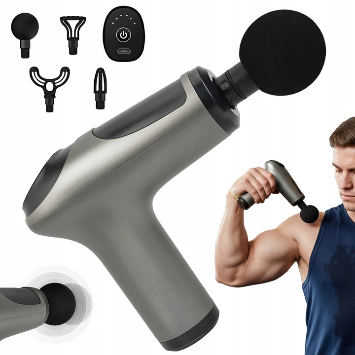 Masszázspisztoly 3200RPM 4 fej 6 mód fekete