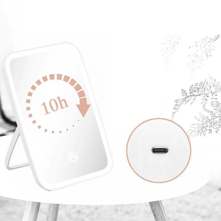 Oglinda cosmetica LED, 3 culori, reglabila, alb, 23,3x16,2cm