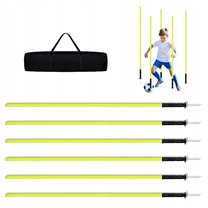Set 6 bete antrenament agilitate, 150cm, negru, cu husa