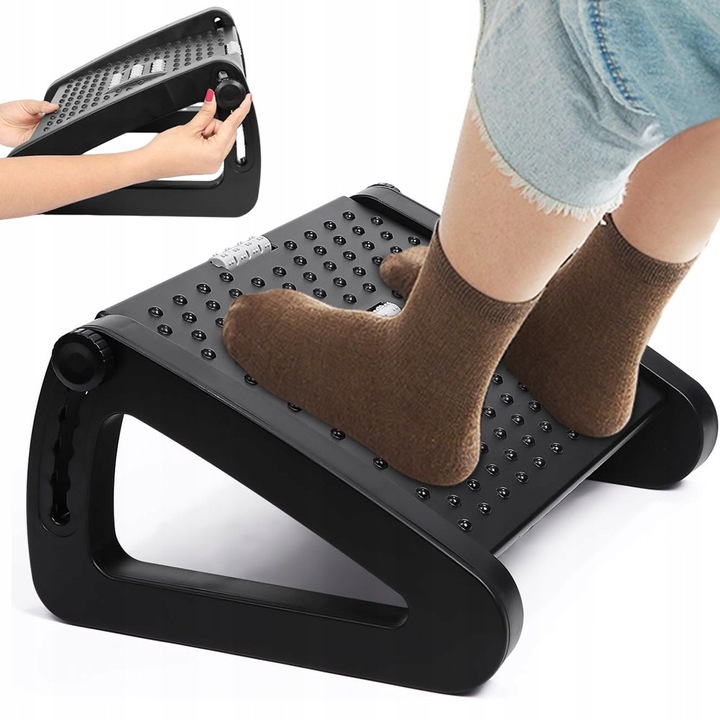 Suport ergonomic reglabil pentru picioare cu masaj sub birou, negru