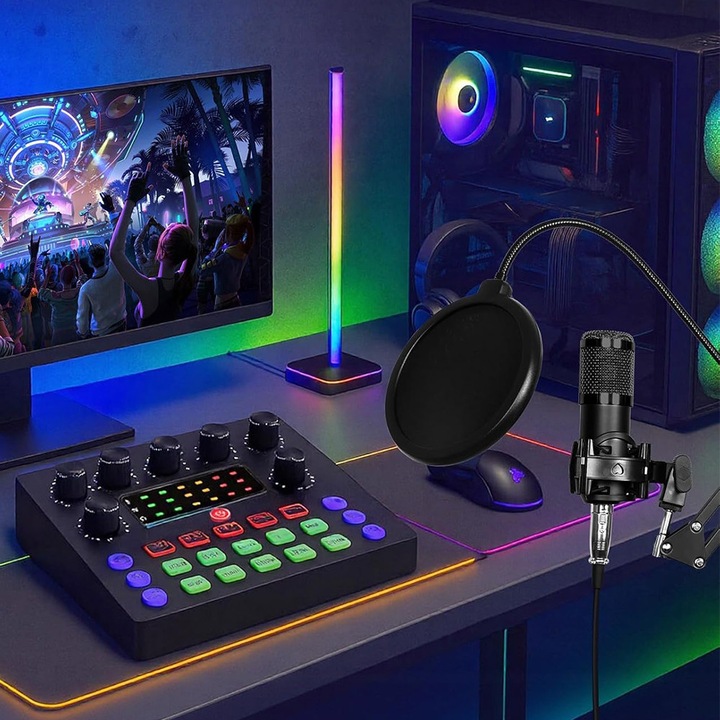 Set microfoane USB podcast streaming studio negru 500mAh