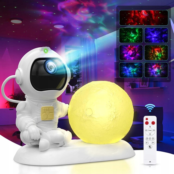 Lampa de veghe astronaut cu proiector stele si telecomanda, reglare viteza, multicolor