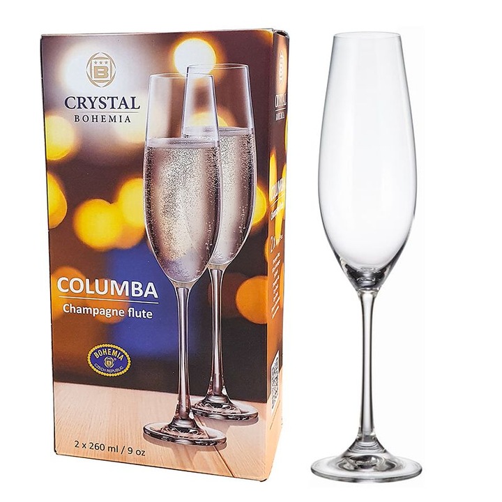 Crystal Bohemia Columba pezsgőspohár készlet, 2 db, kristály, 260ml, 6.6x6.6x26.8cm