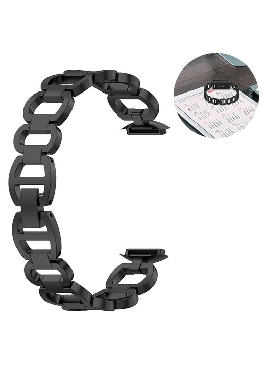 Curea metalica de schimb, compatibila cu Fitbit Luxe, curea de ceas metalica din otel inoxidabil, compatibila cu Fitbit Luxe (neagra)