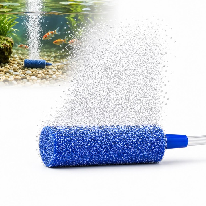 Piatra aerare acvariu si iaz Ocean Free, 18 mm diametru X 50 mm lungime, cilindrica, albastra, pentru debit de aer generos, piatra aer acvariu si piatra aer iaz, piatra oxigenare acvariu