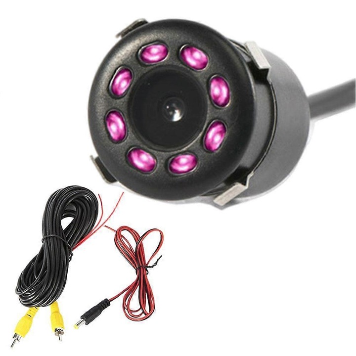 8 LED-es tolatókamera, 170°-os látószög, vízálló, 25x21x18.5mm