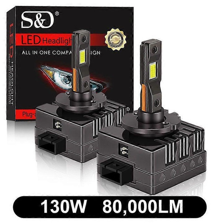 2 db LED autó fényszóró készlet 130W 80000LM 6500K 12V-24V többszínű D1S D2S D3S D4S D5S D8S