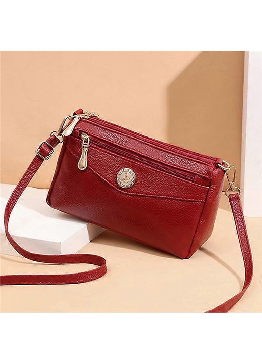 Női táska, kicsi, PU bőr, borvörös, 22x8x15cm, messenger, crossbody, clutch