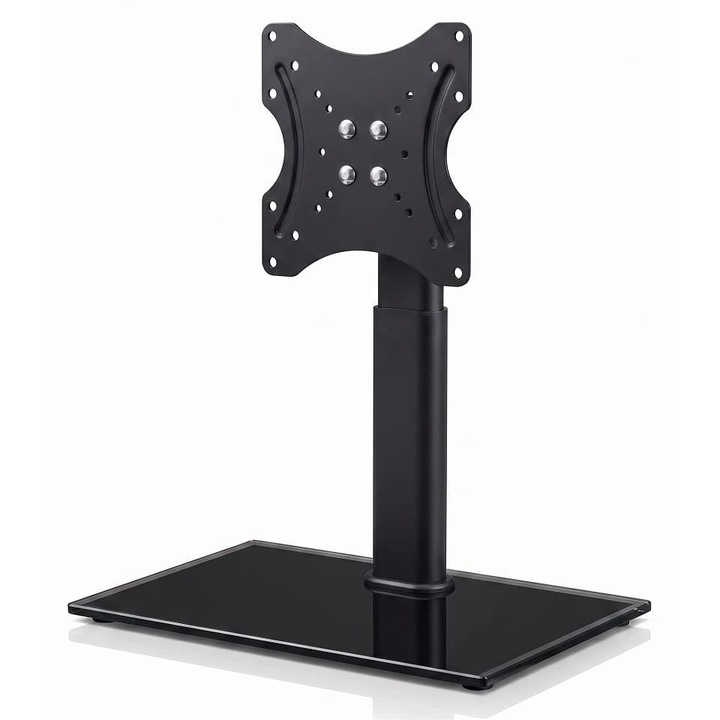 Suport TV / Monitor de Masa Universal, Diagonala 14-27 Inch, VESA 75x75 / 100x100, Baza din Sticla Securizata, Max. 20 kg