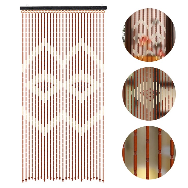 Perdea cu margele pentru usa, perdea tip bambus din lemn, 90x175 cm, protectie insecte si intimitate, 1 panou, culoare ciocolatiu