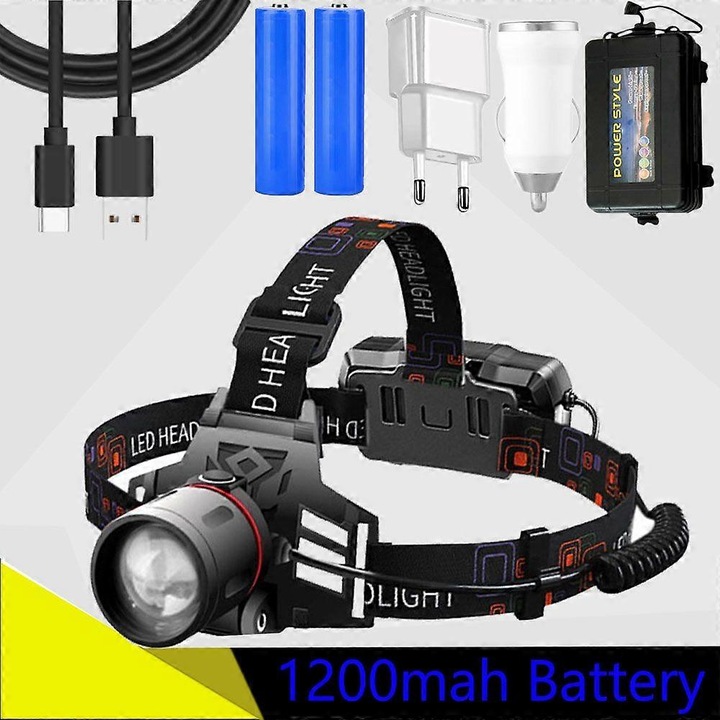 LED T6 lámpa, zoom, piros-kék-zöld-UV-fehér, 2x18650, IPX4, 800lm