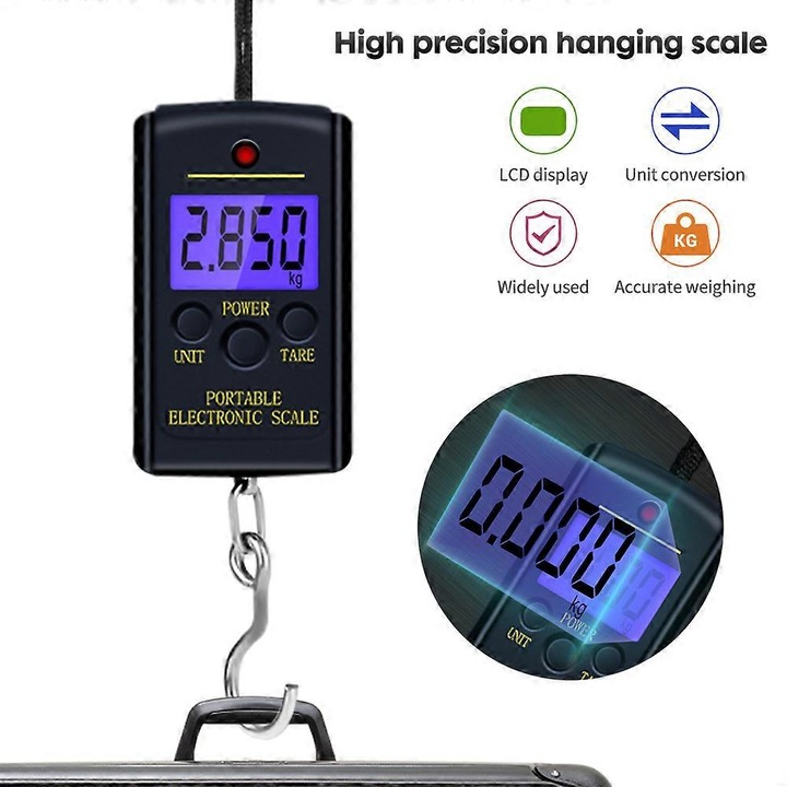 Cantar electronic portabil digital 40kg 13x5x2cm negru