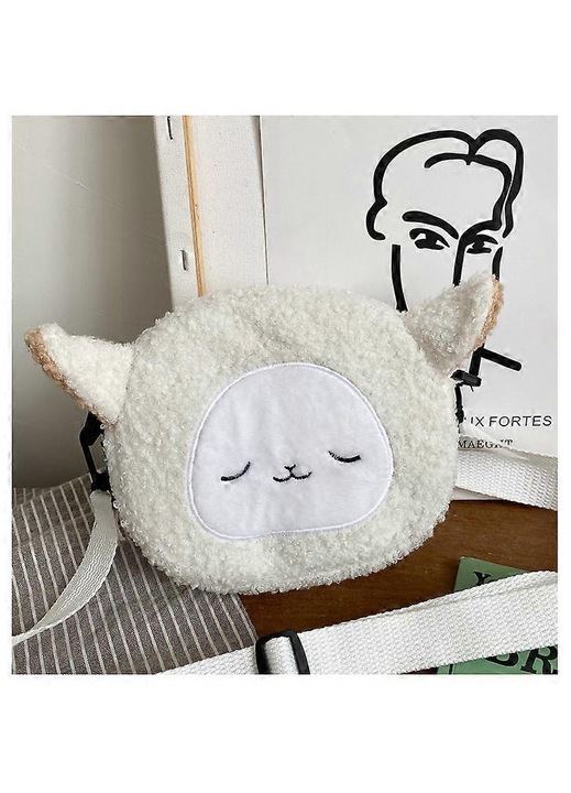 Kawaii japán stílusú női táska, plüss, fehér, kicsi, 2023
