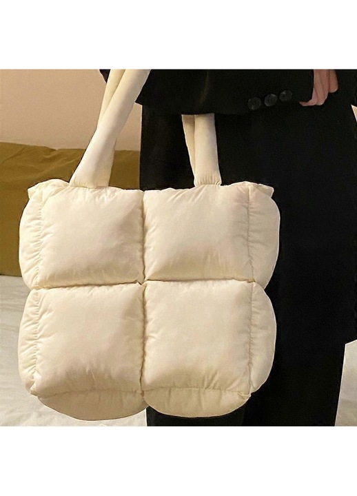 Női nagyméretű tote táska, négyzet alakú modell, fehér, 31x29x12cm