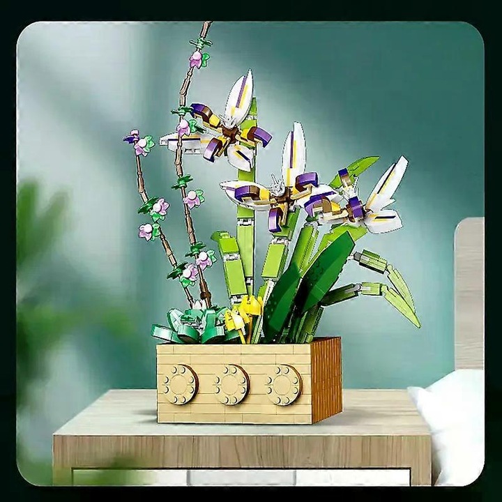 Orchidea bonsai virág építőszett, 1369 darab, műanyag, többszínű