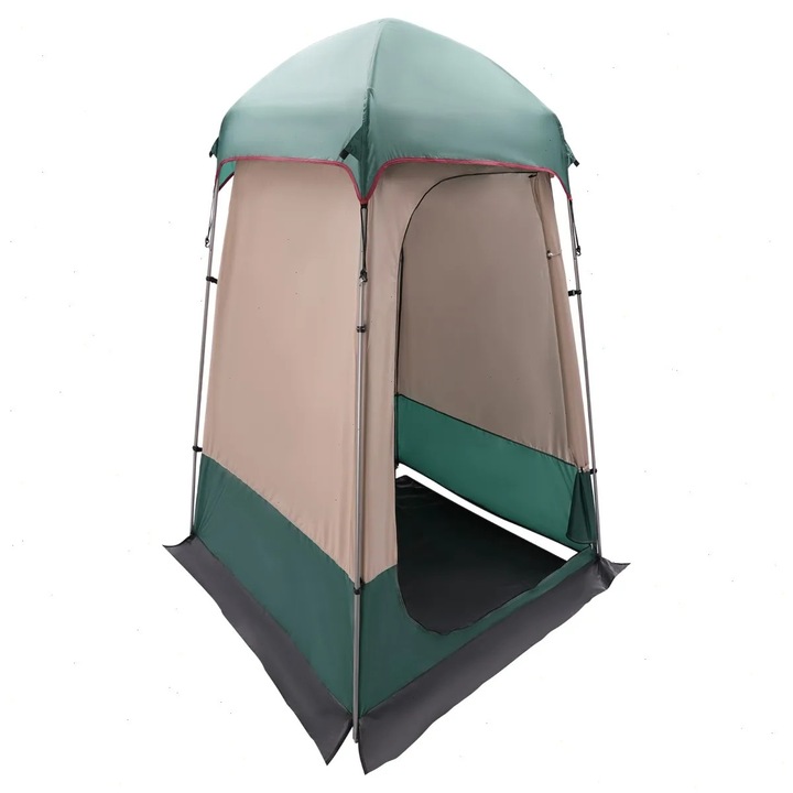 Kemping zuhanyzó sátor, Öltözősátor 1 személyes, Vízálló 210D oxford, 1,6x1,6x2,4 m, Acél rudak, Sötétzöld