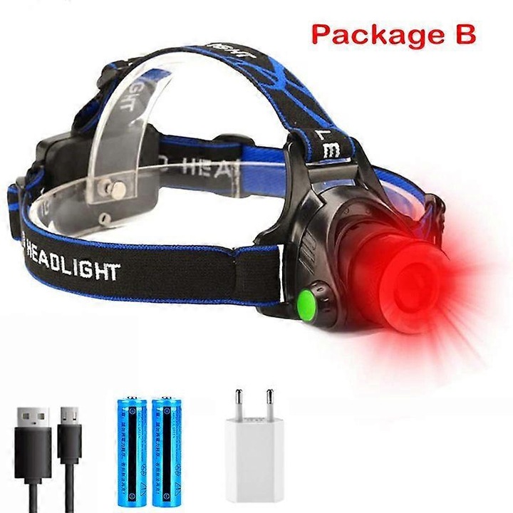 LED fejlámpa, zoom, 3 mód, piros, vízálló, állítható