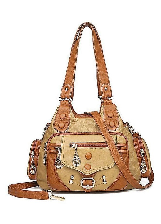 Női messenger táska puha bőr khaki 30x25cm