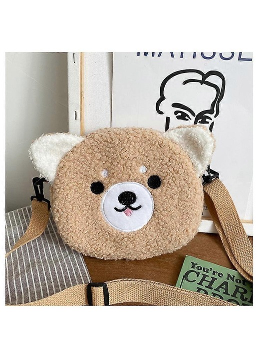 Kawaii női táska, japán stílusú, plüss, khaki, kicsi, 2023