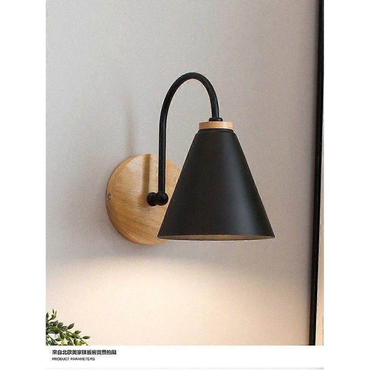 Tömörfa fali lámpa, skandináv design, fekete, E27