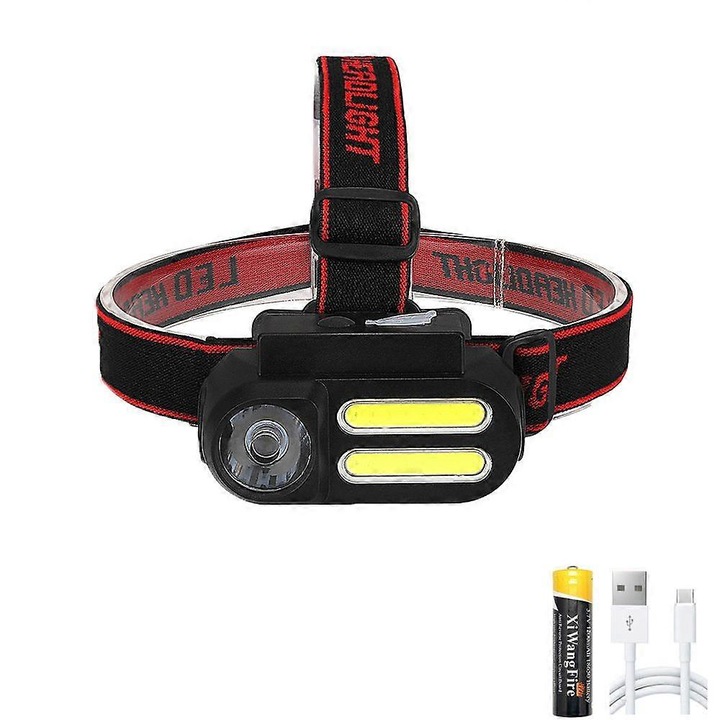 Mini hordozható LED lámpa XPE+COB USB, fekete, 18650