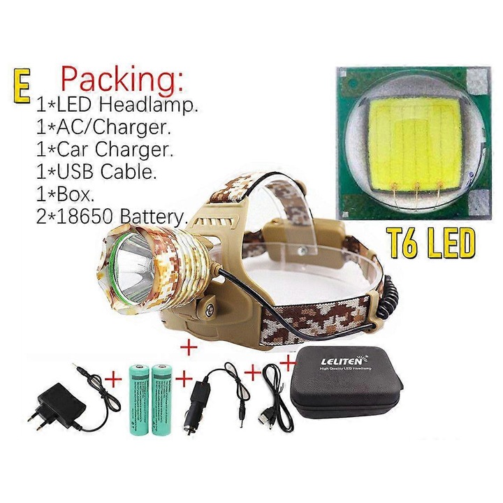 LED fejlámpa XML T6, alumínium, állítható, fekete, 2x18650, vízálló