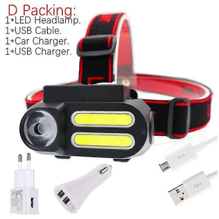 Mini fejlámpa, XPE és COB LED, vízálló, 18650 akkumulátoros tápellátás, állítható, fekete