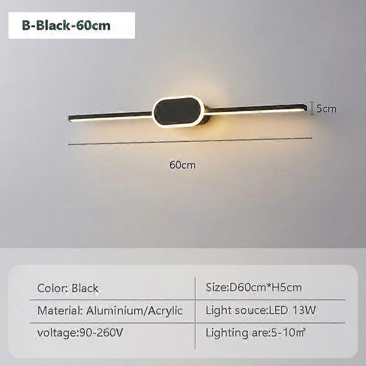 LED fali lámpa 60cm, hosszú, arany, fekete