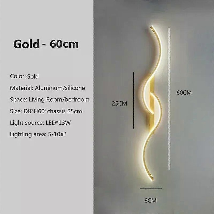 LED fali lámpa, hosszú, arany, 60cm, távirányító