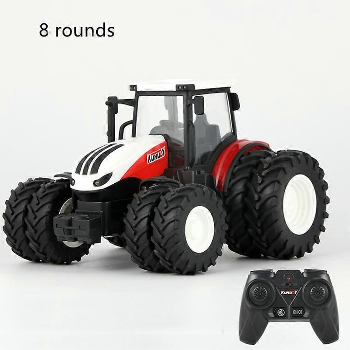 Tractor telecomanda 1:24 rosu cauciuc durabil 8 roti