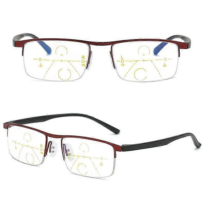 Ochelari de vedere multifocali progresivi, protectie UV, negru rosu auriu, metalic