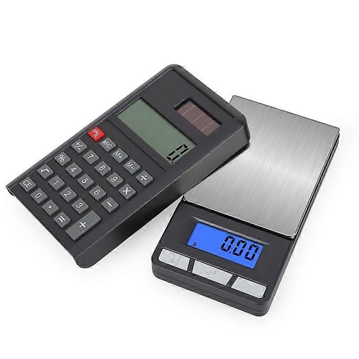 Cantar electronic portabil, 200g/500g, precizie 0.01g/0.1g, ecran LCD albastru, negru/silver, 7x12.1x2.5cm