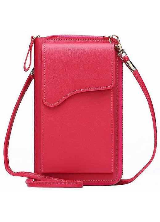 Női kis crossbody táska PU bőr rózsa piros 20x15cm