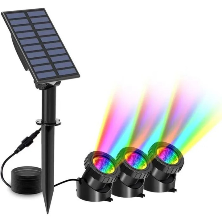 Set 3 Lampi Solare Submersibile Multicolor RGB IP68 3x1.2m