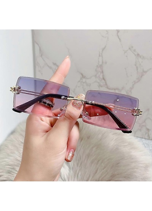 Ochelari de soare dama vintage dreptunghiulari roz gradient fara rama